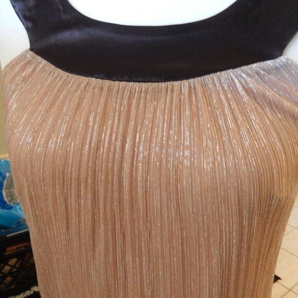 Enfocus Studio Pink Blush Glitter Black Satin Border Tie Neck Shift Dress Size 4 - Picture 9 of 11